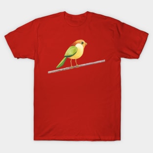 Bird on a Wire - Red, Green, Orange, and Yellow Cute Bird - Watercolor Painting T-Shirt